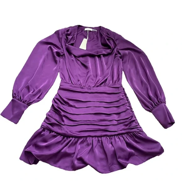 NWT Ramy Brook Camilla Silky Elegant Formal Mini Dress Long Sleeve Purple size 6 - Picture 3 of 12